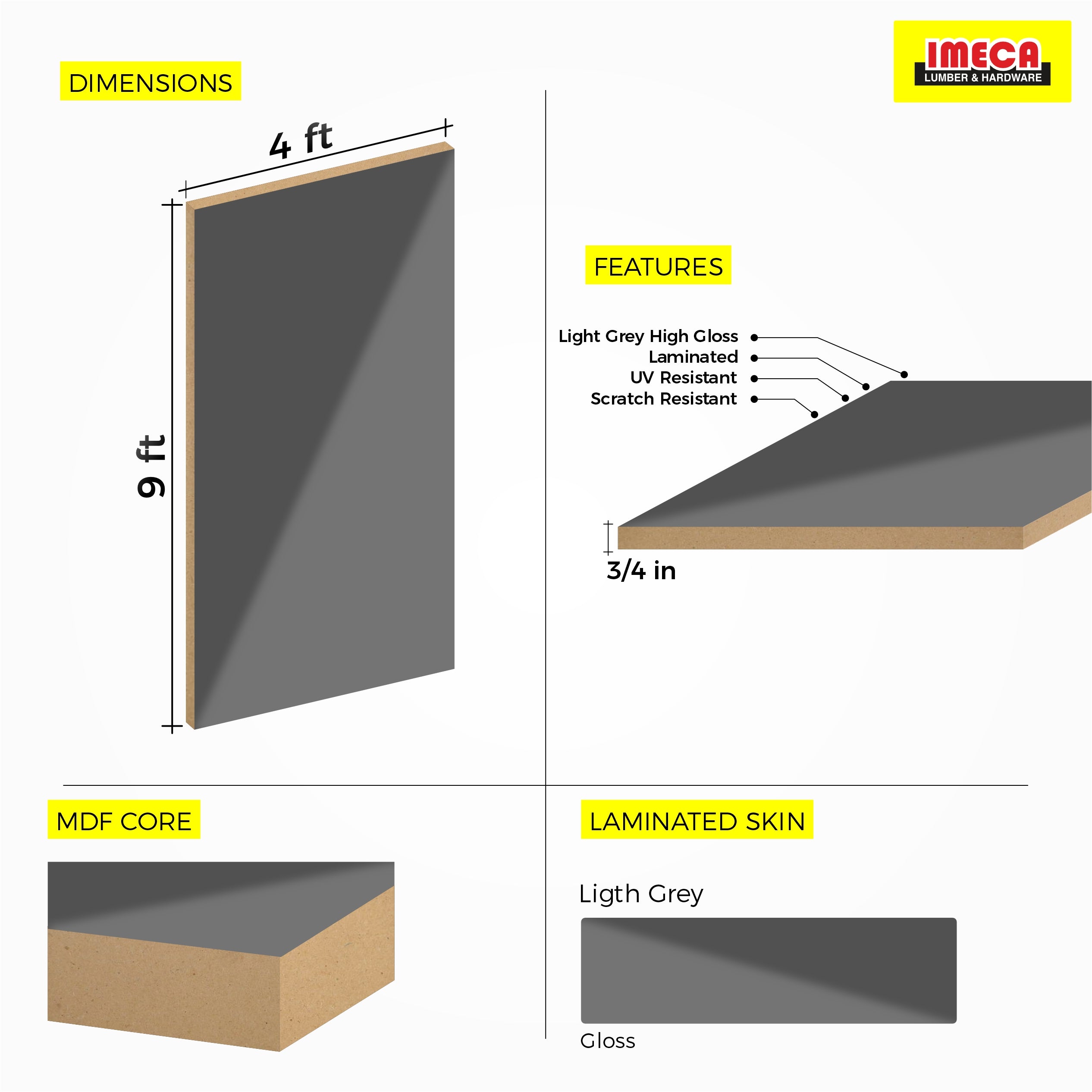 MDF LIGHT GREY HG 3/4 4X9   AGT 6012- PEBBLE GREY HG