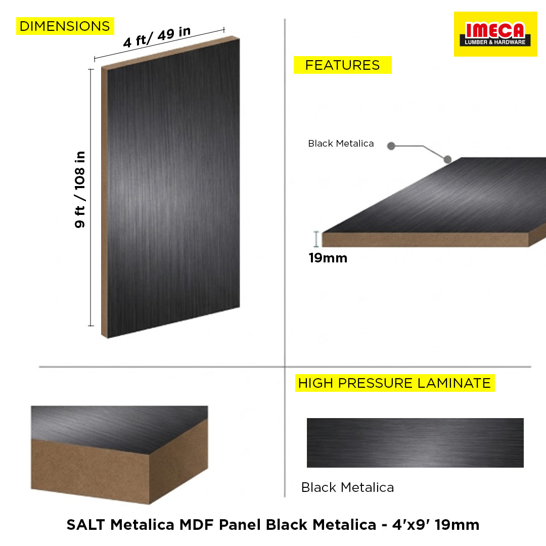 SALT Metalica MDF Panel Black Metalica - 4'x9' 19mm