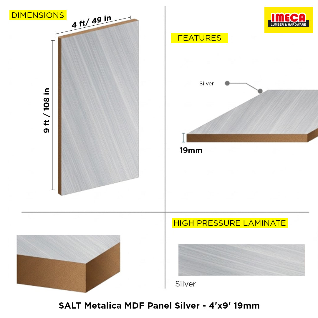 SALT Metalica MDF Panel Silver - 4'x9' 19mm