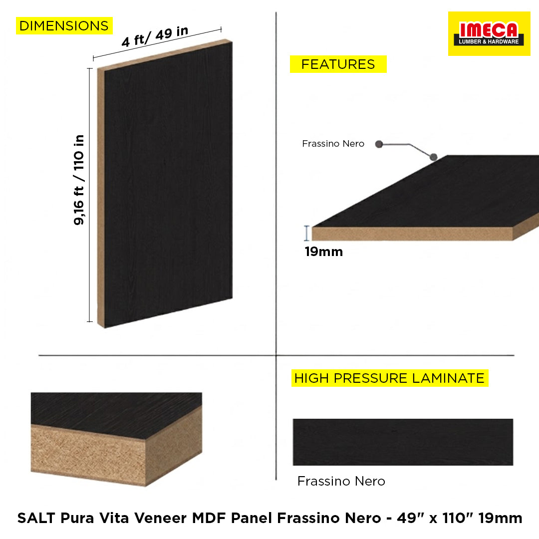SALT Pura Vita Veneer MDF Panel Frassino Nero - 49" x 110" 19mm