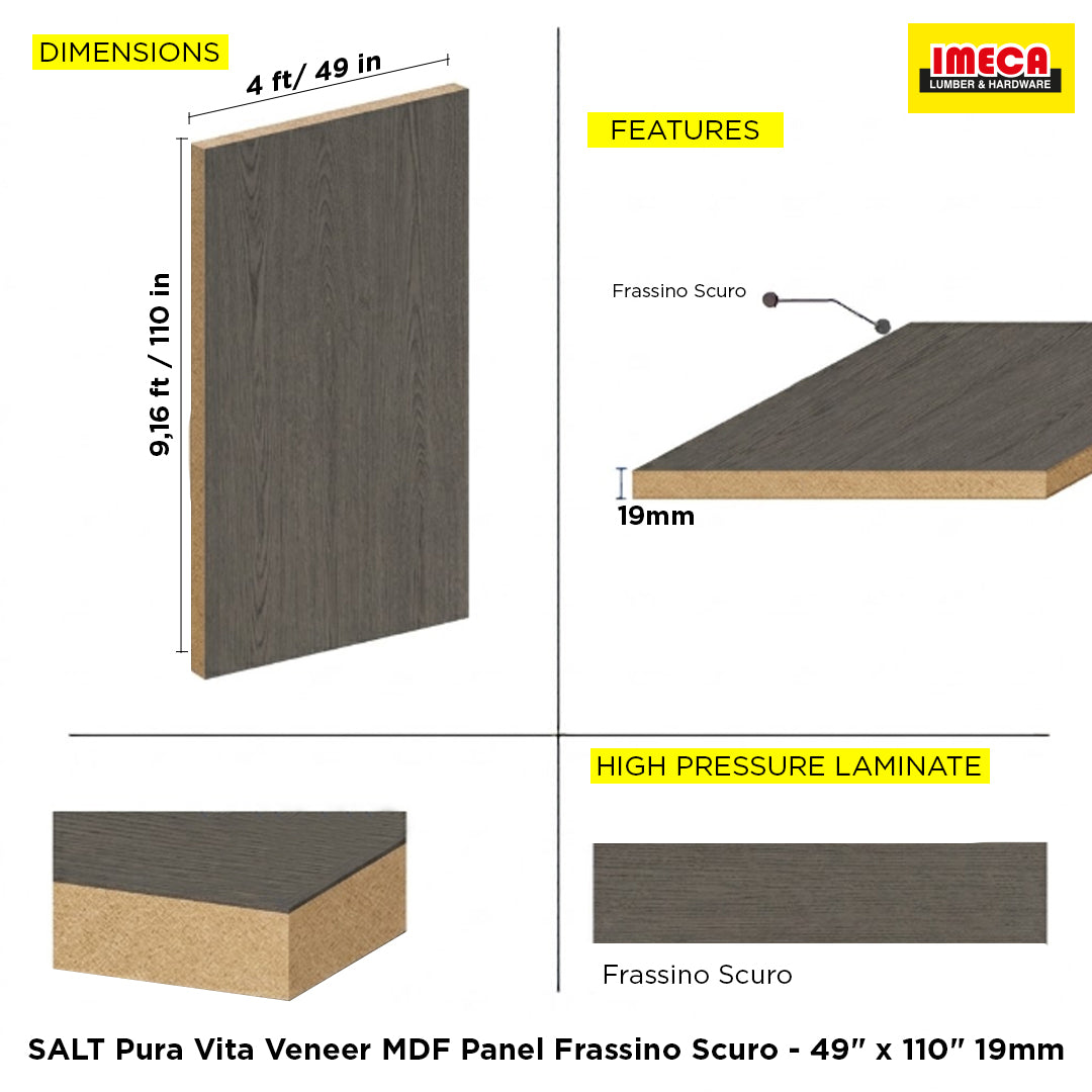 SALT Pura Vita Veneer MDF Panel Frassino Scuro - 49" x 110" 19mm