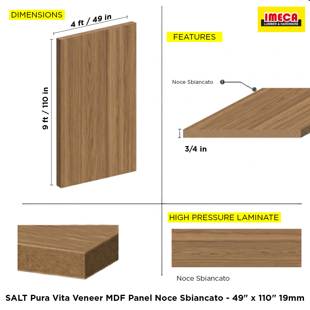 SALT Pura Vita Veneer MDF Panel Noce Sbiancato - 49" x 110" 19mm