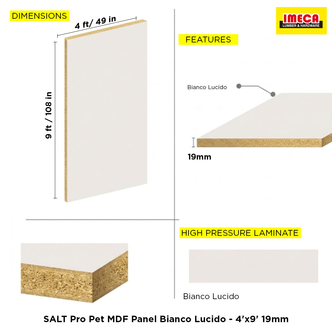 SALT Pro Pet MDF Panel Bianco Lucido - 4'x9' 19mm