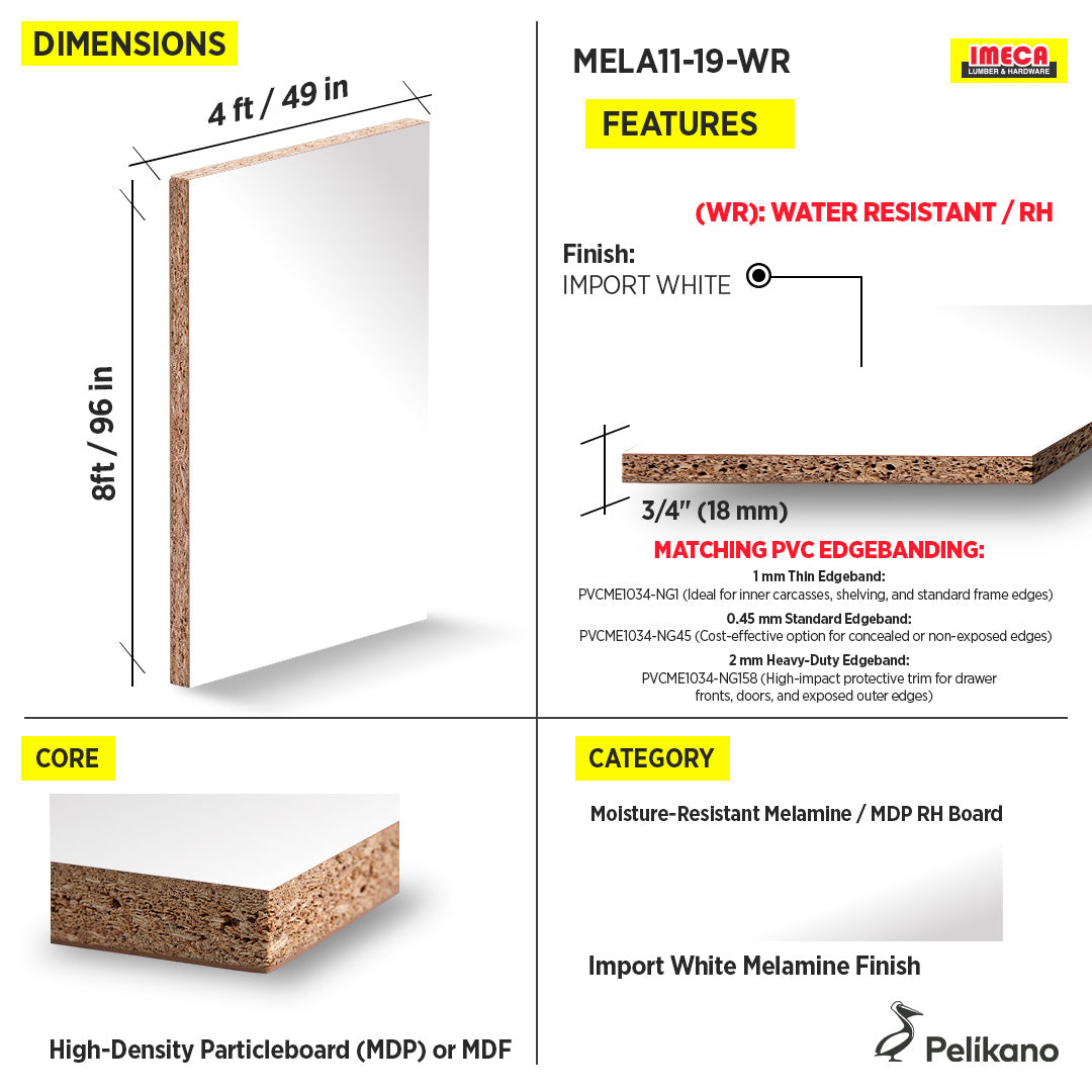 MELAMINE WHITE 3/4 49X97 19MM  MOISTURE RESITANT