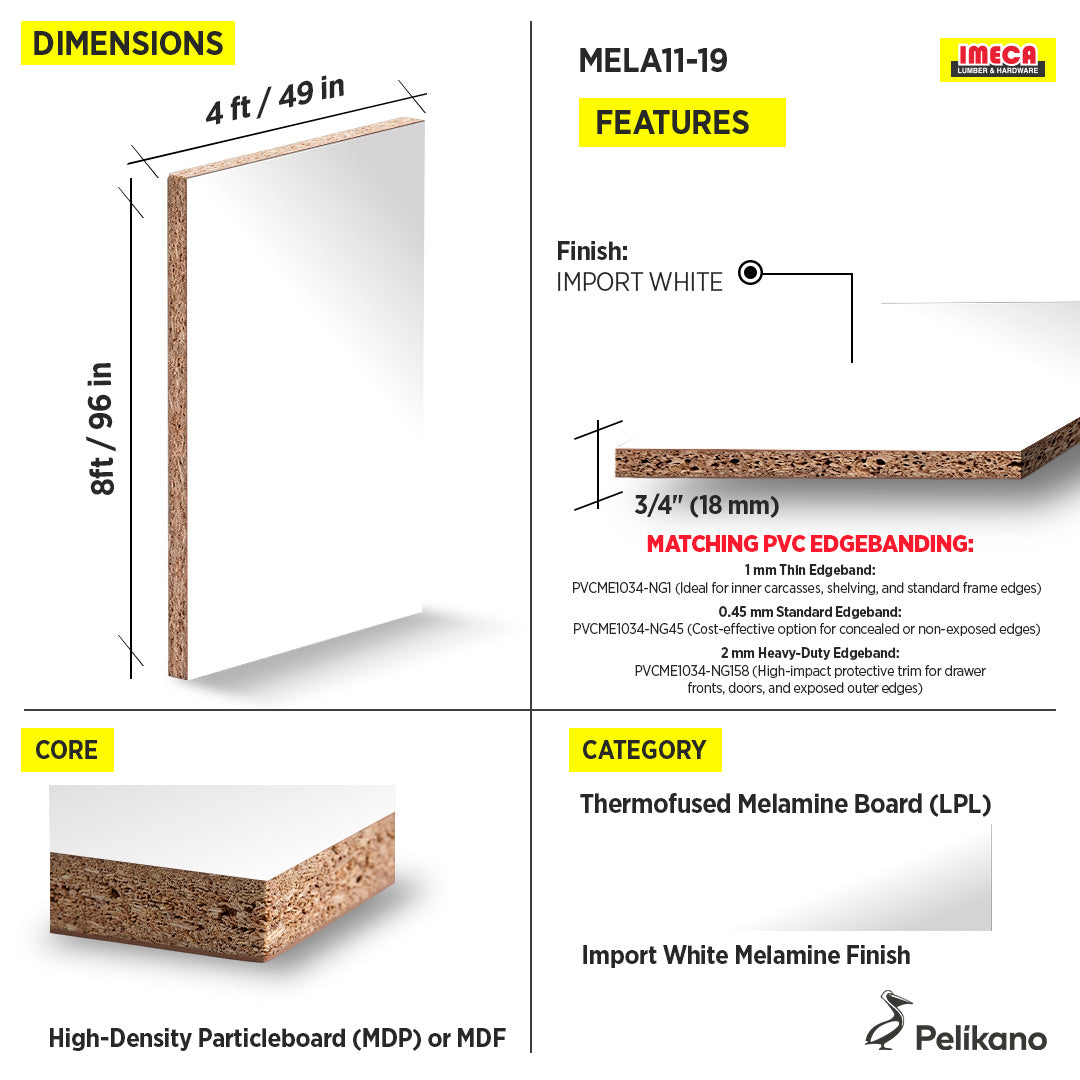 MELAMINE WHITE 3/4 49X97 19MM (IMPORT)
