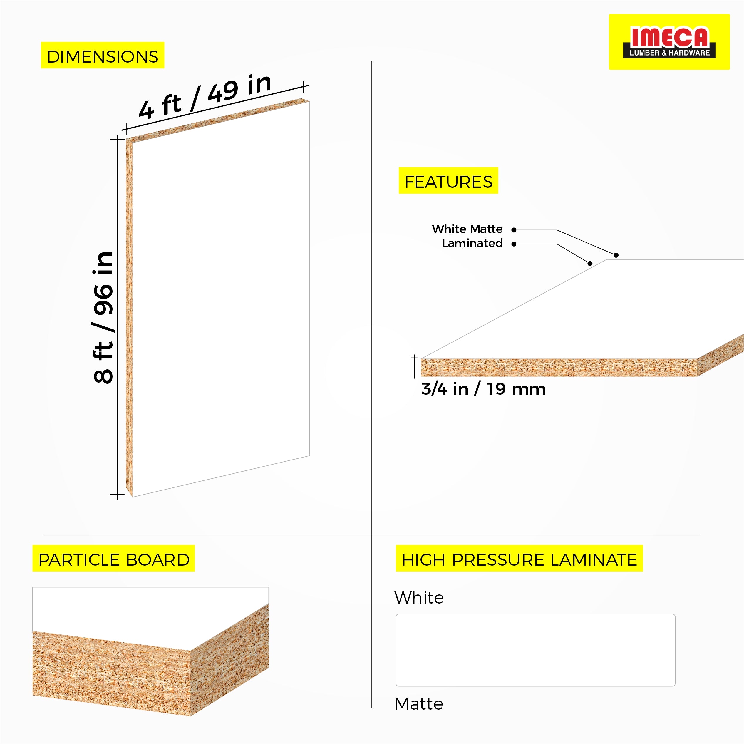 MELAMINE WHITE 3/4 49X97 19MM (IMPORT)