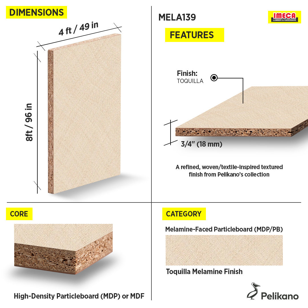 MELAMINE TOQUILLA 4X8 3/4