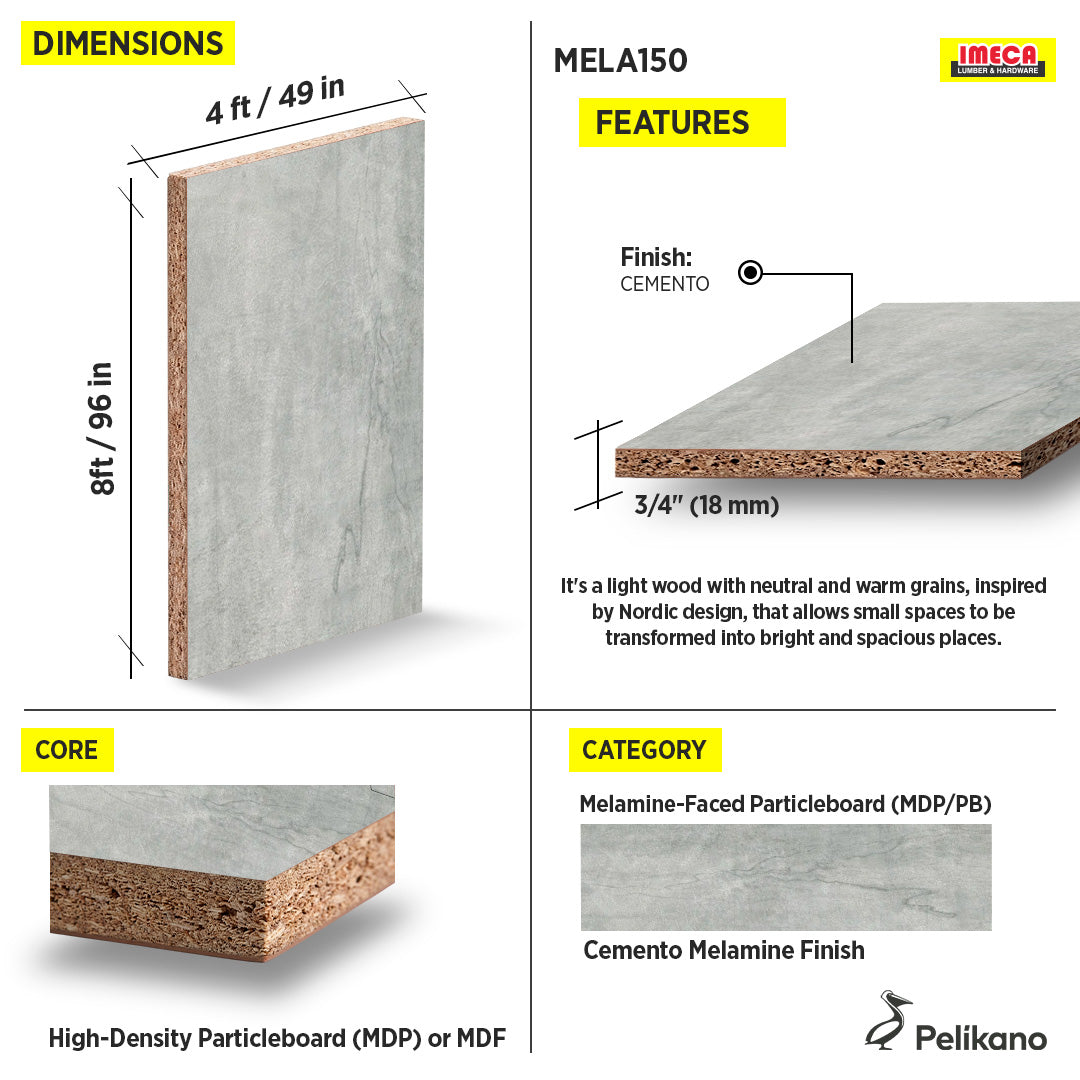 MELAMINE CEMENTO 4X8 3/4