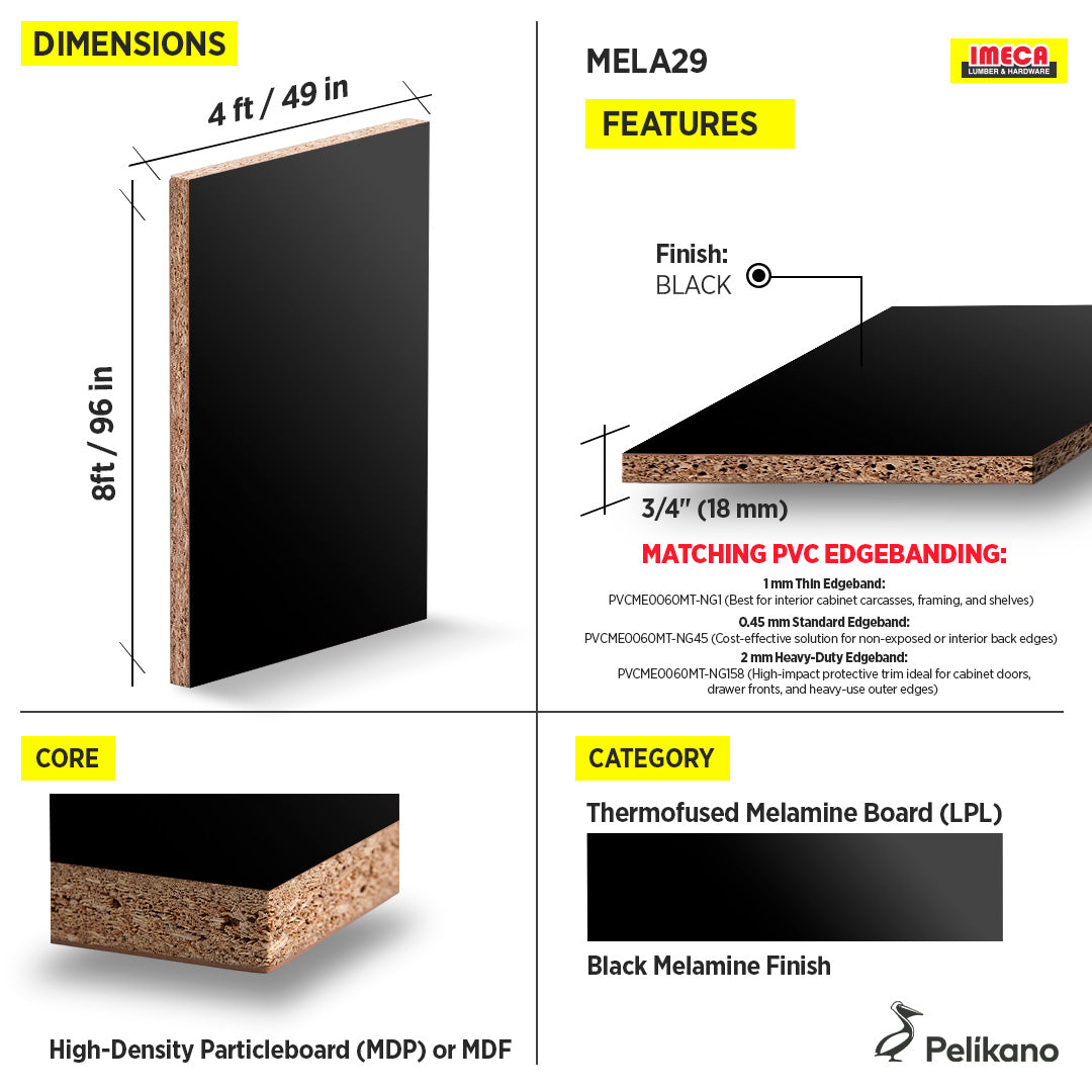 MELAMINE BLACK 3/4 4X8 18MM