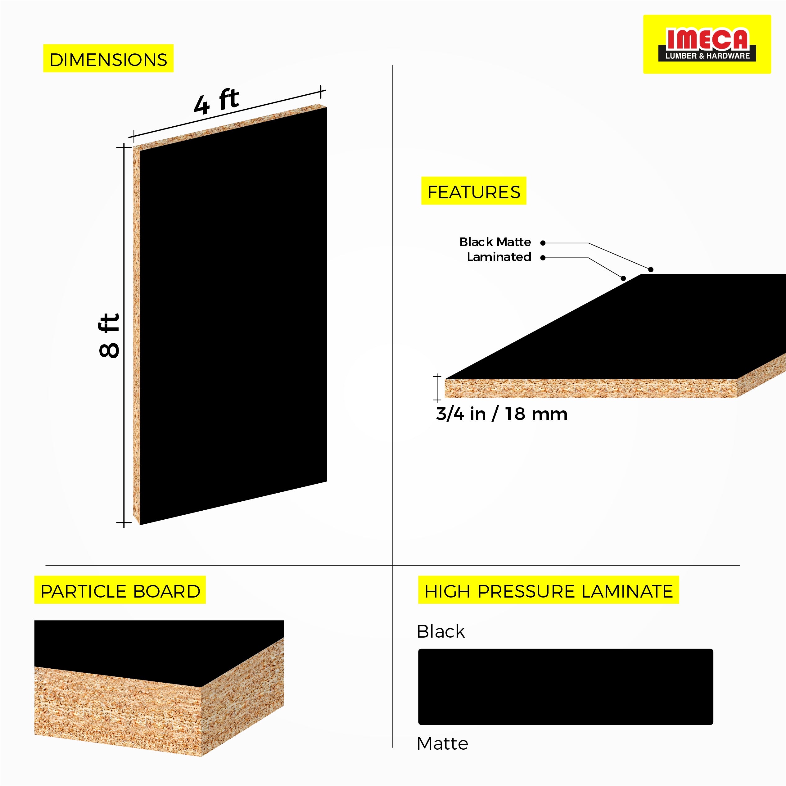 MELAMINE BLACK 3/4 4X8 18MM