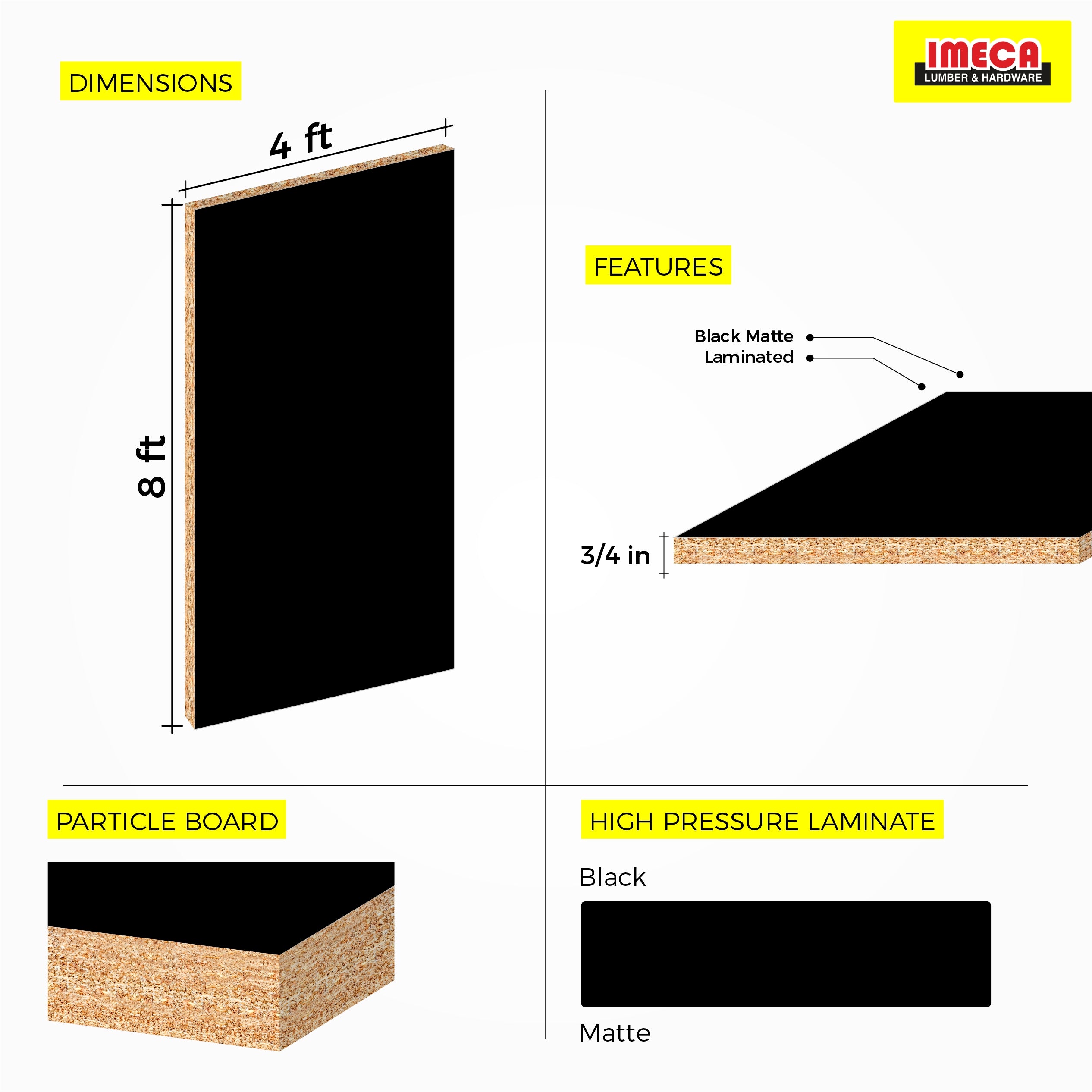 Melamine Black 4 ft x 8 ft (Multiple Thickness)