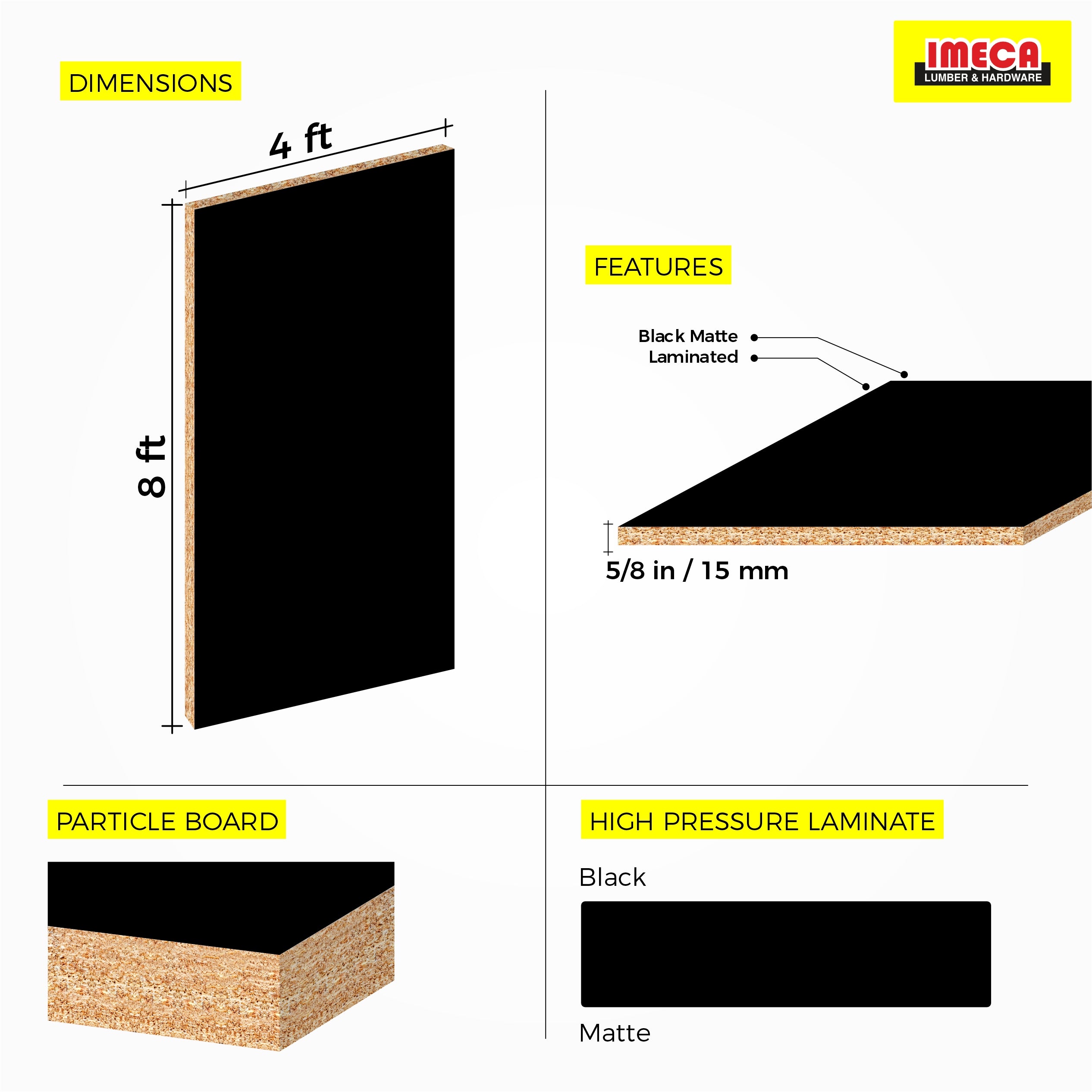 MELAMINE BLACK 5/8 4X8 (IMPORT) 15MM