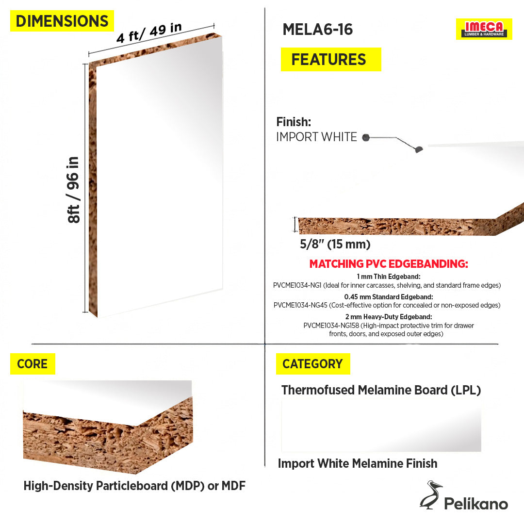 MELAMINE WHITE 5/8 49X97 16MM(IMPORT)