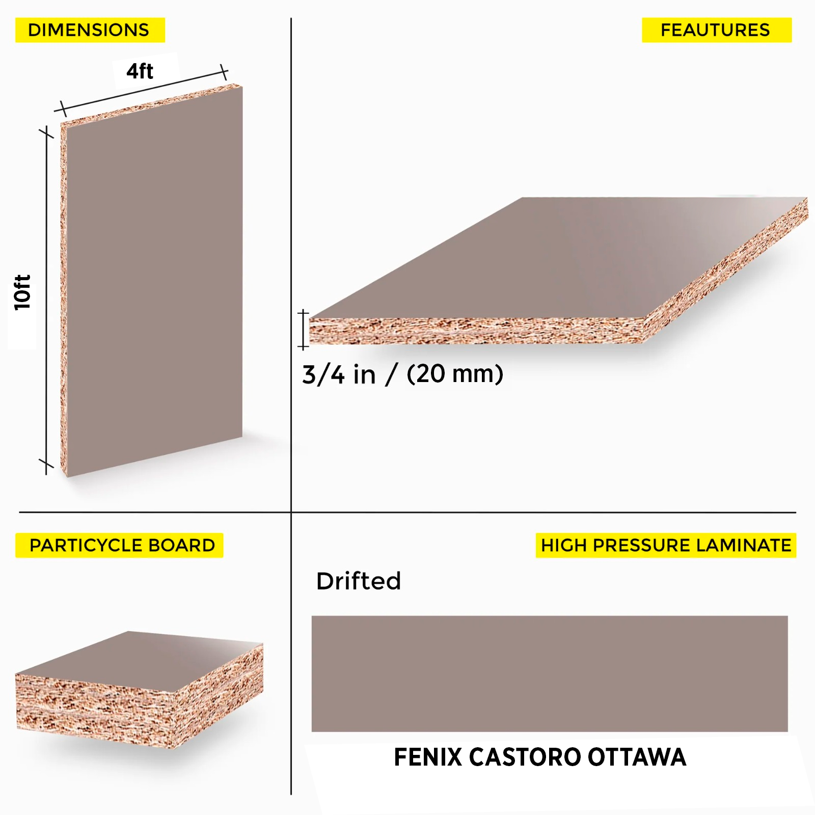 Melamine Salt Fenix Castoro Ottawa 4'x10' 20mm 2-Sided