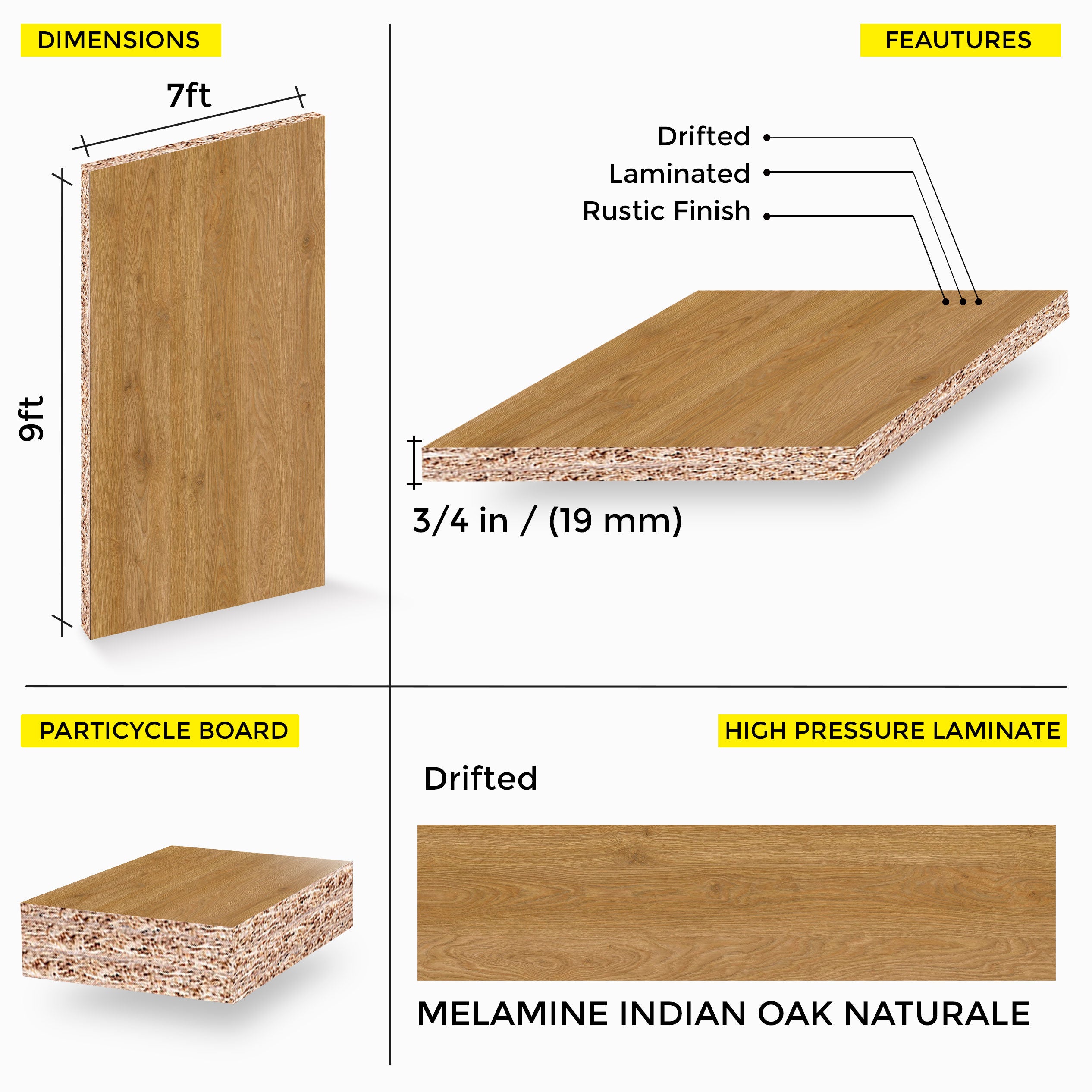MELAMINE INDIAN OAK NATURALE 7X9 19MM