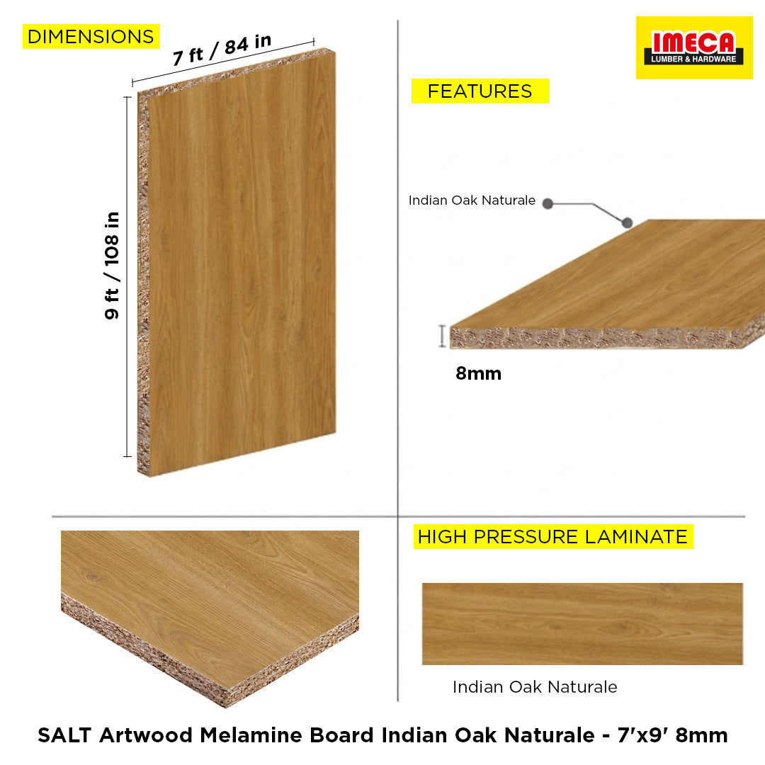 SALT Artwood Melamine Board Indian Oak Naturale - 7'x9' 8mm