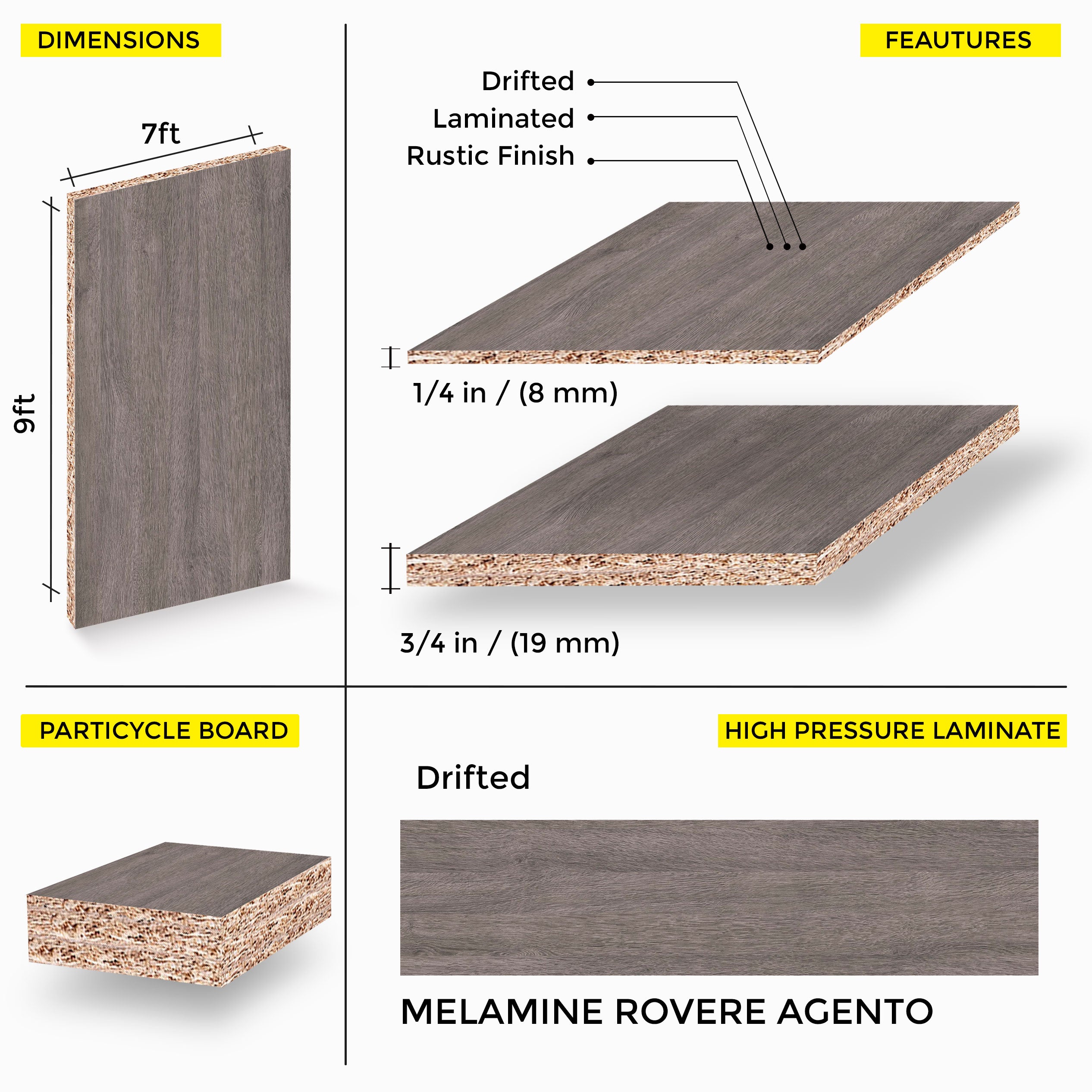 MELAMINE ROVERE AGENTO 7X9 19MM