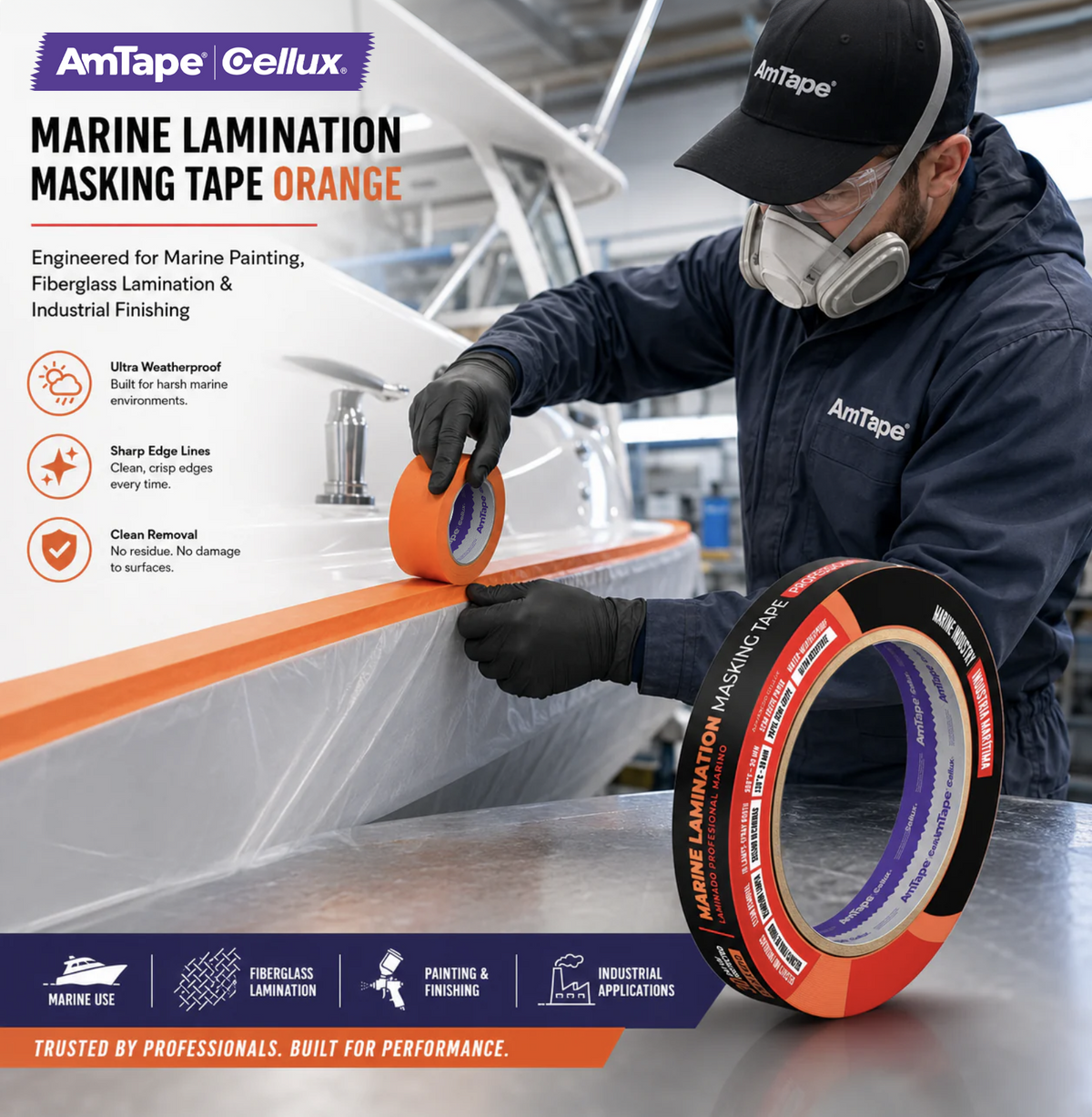 AmTape Marine Lamination Masking Tape Orange