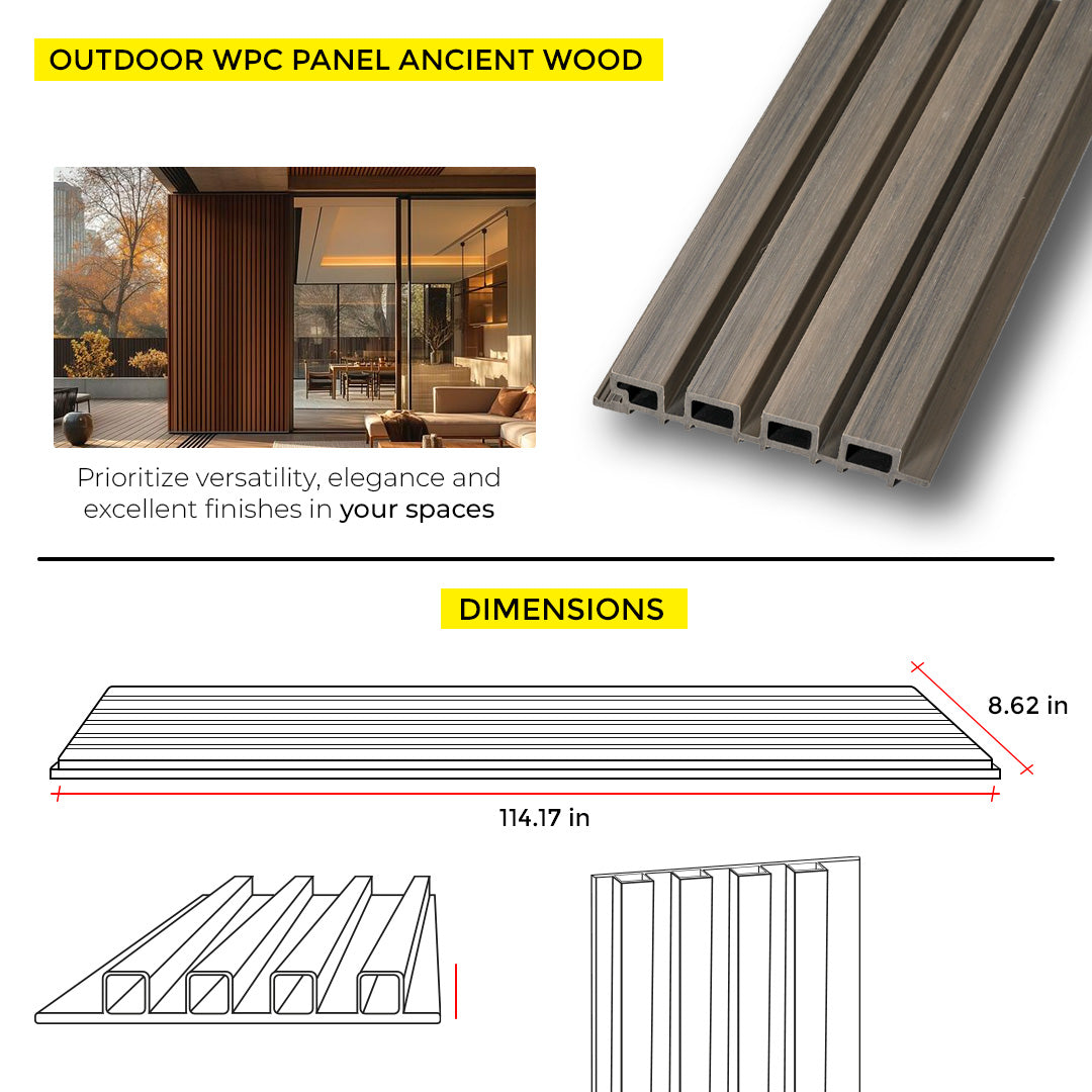 Wpc Panel Rack Dimensions OUTDOOR WPC PANEL ANCIENT WOOD 8.62'' X 114.17'' – Imeca.com