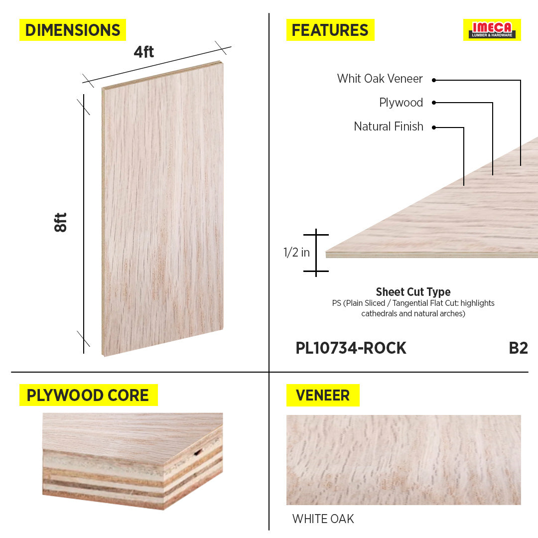 PLYWOOD DOMESTIC WHITE OAK 1/2 4x8 A1 PS