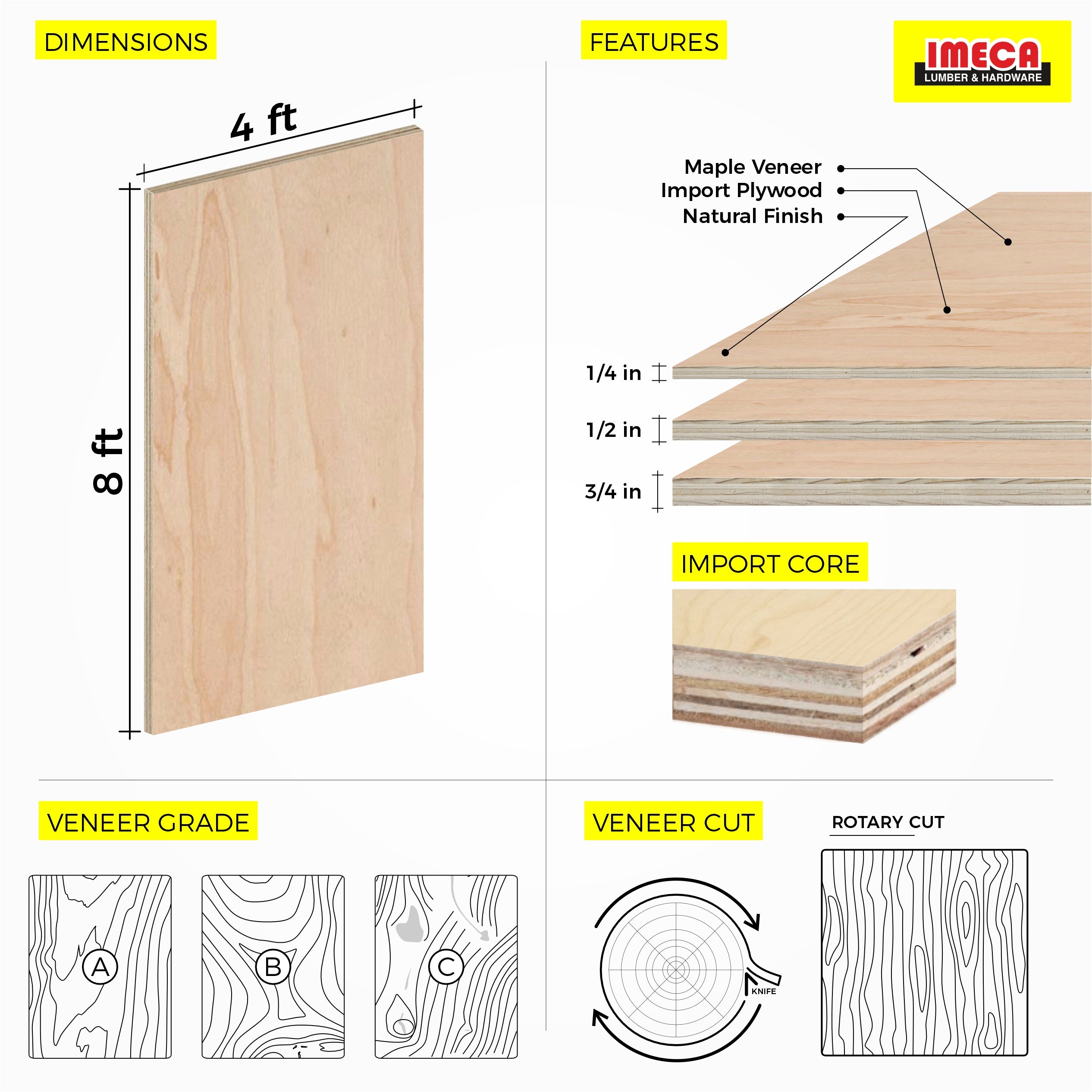 PLYWOOD DOMESTIC WHITE OAK 1/2 4x8 A1 PS