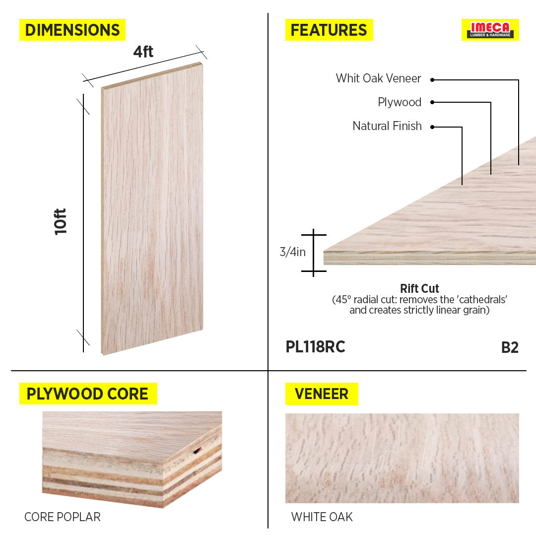 PLYWOOD WHITE OAK NATURAL 3/4 4X8 RIFCUT B2