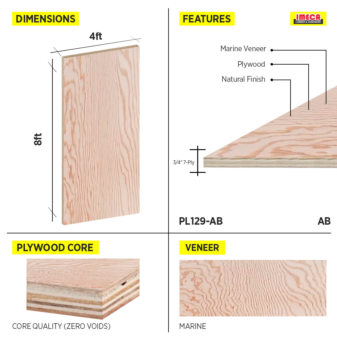 PLYWOOD MARINE 3/4 4x8 7-PLY AB