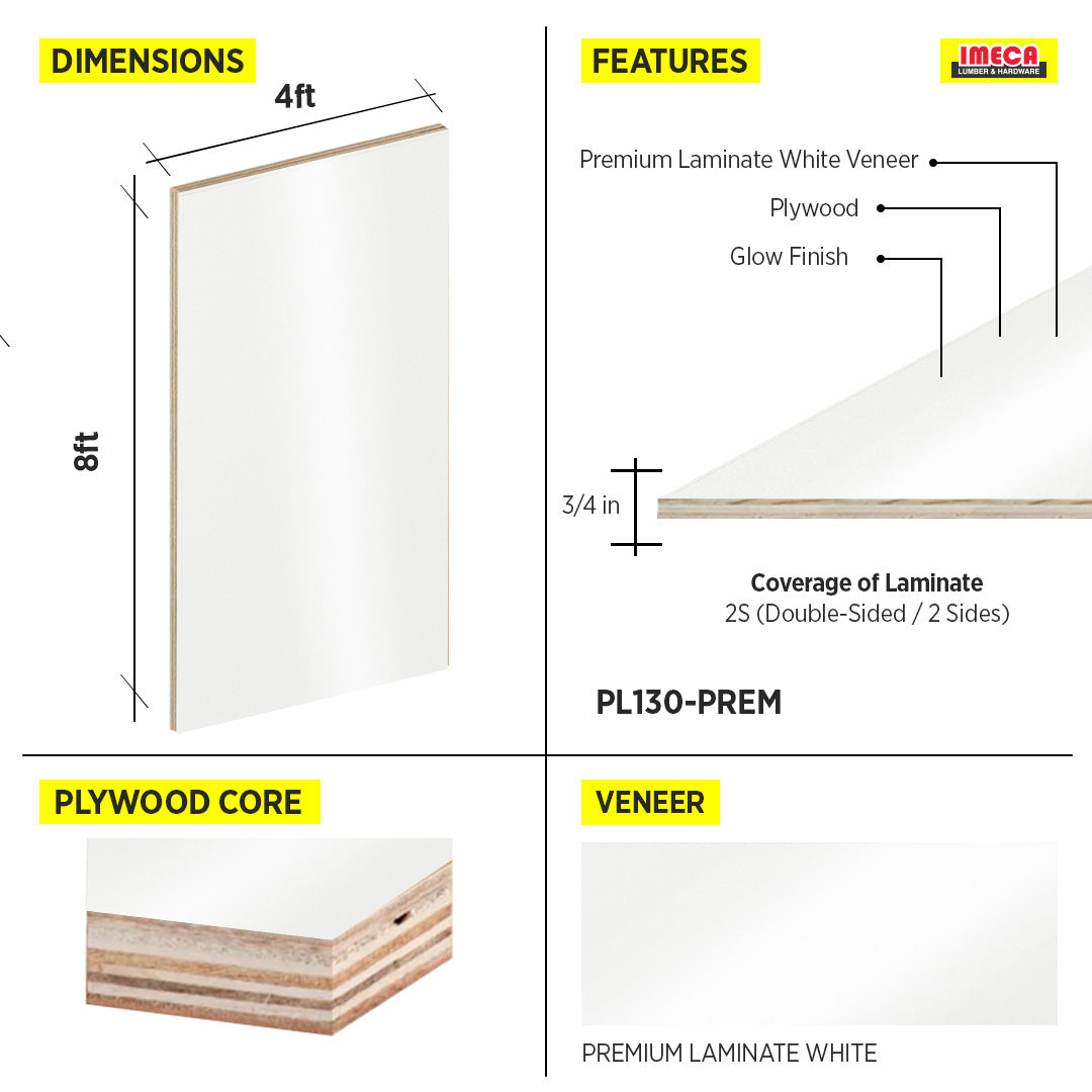 PLYWOOD PREMIUM LAMINATE WHITE 2S 3/4 4X8