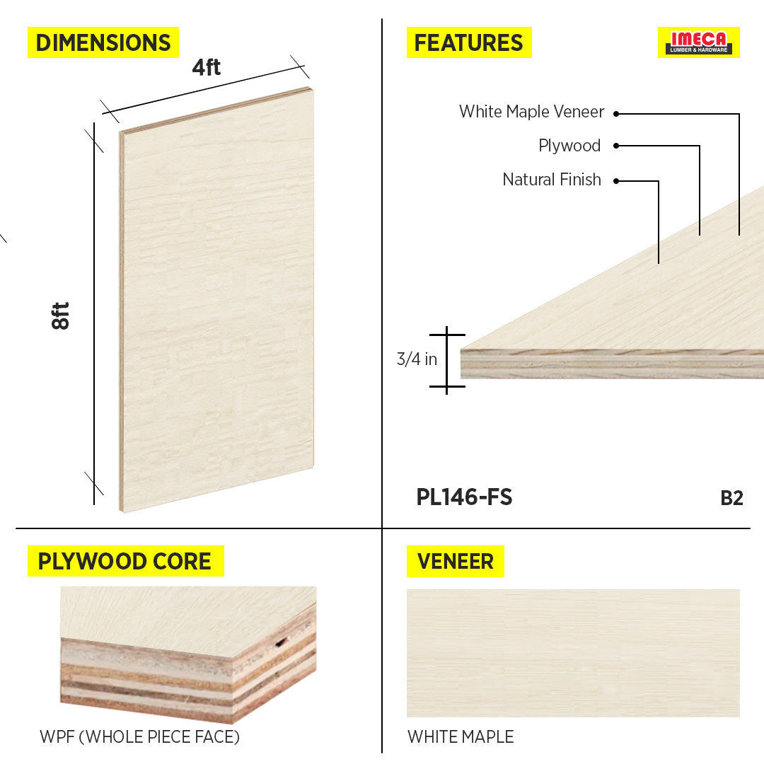 PLYWOOD 3/4 WPF WHITE MAPLE B2 48.5 X 96.5