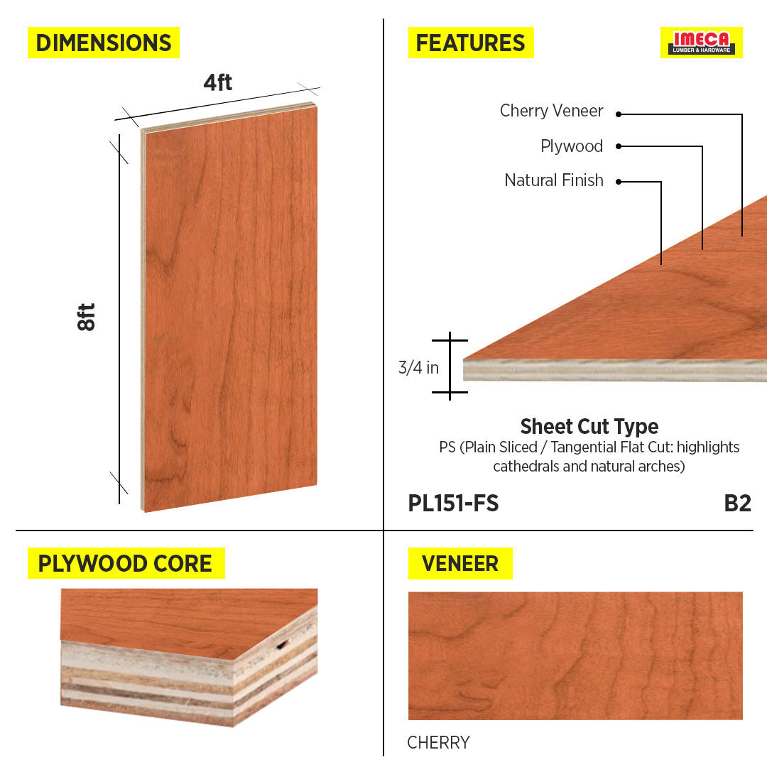 PLYWOOD PS CHERRY VC 3/4 B-2 48.5"X96.5"
