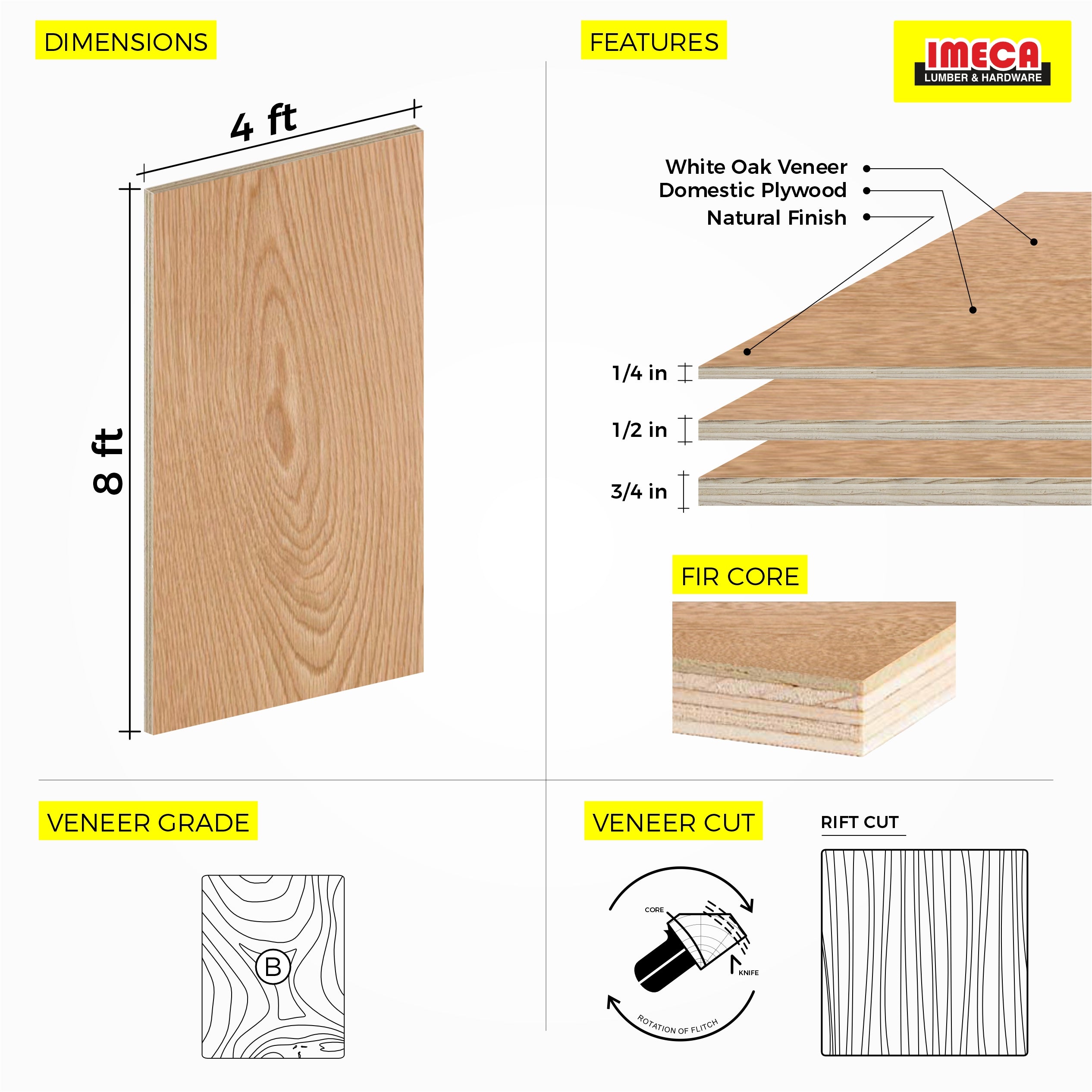 PLYWOOD DOMESTIC WH OAK 3/4 4X8 PS/PS B1
