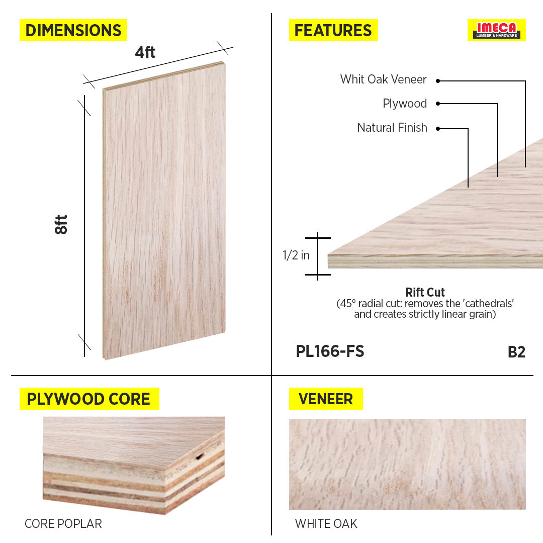 PLYWOOD RIFT WHITE OAK VC 1/2 B-2 48.5"X96.5"
