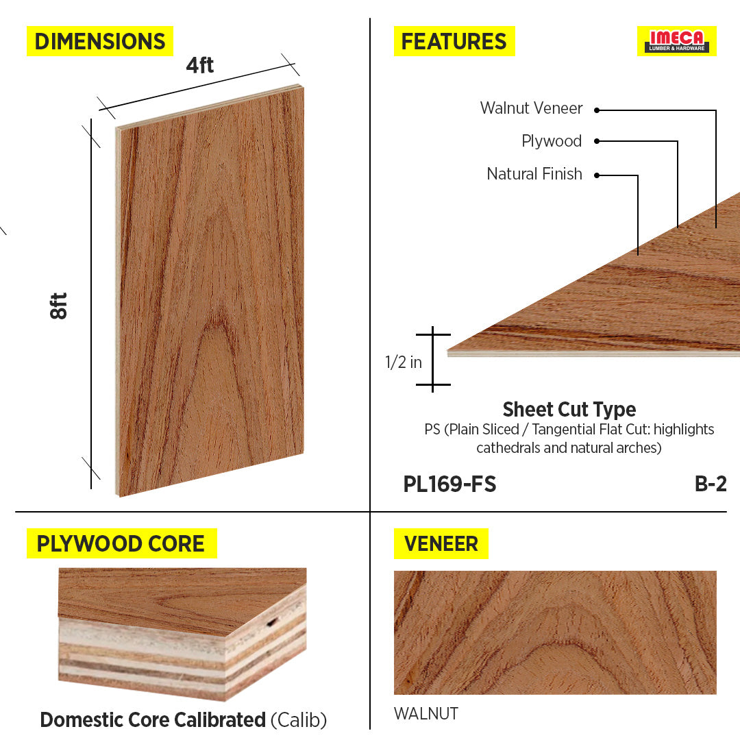 PLYWOOD PS WALNUT VC 1/2 B-2 48.5"X96.5"