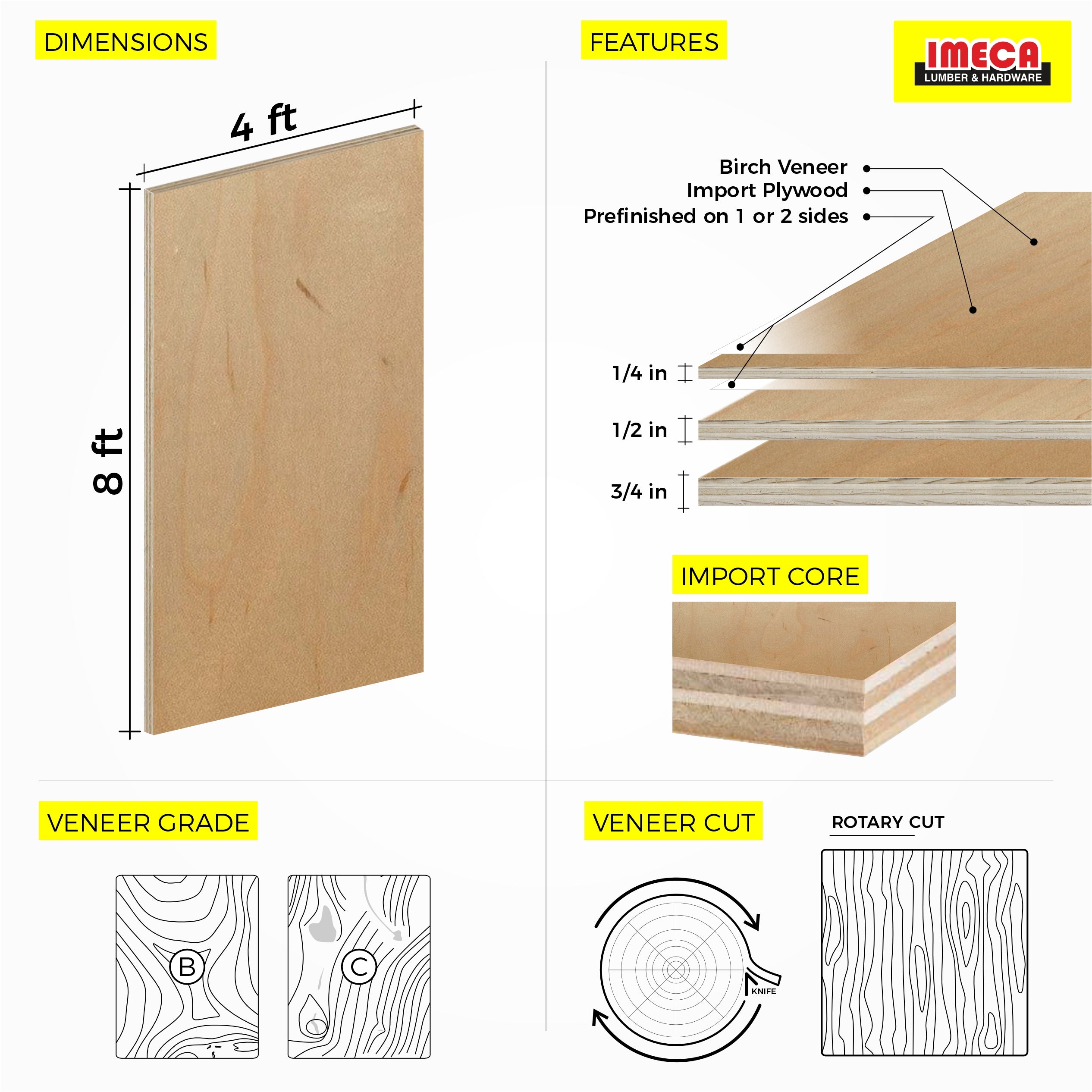 PLYWOOD BIRCH PREFINISHED 1S 3/4 4X8 C2 HEAVY