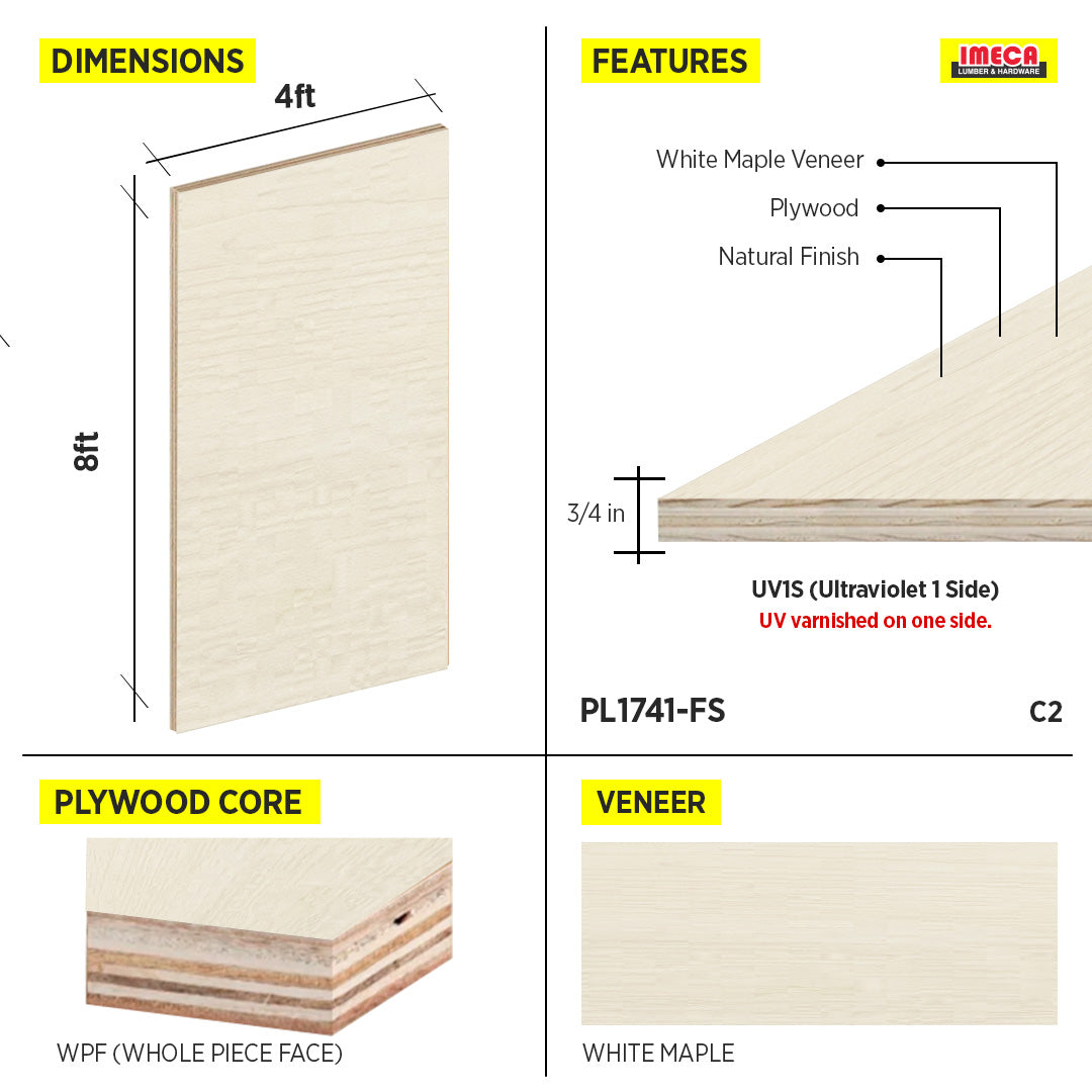 PLYWOOD WPF WHITE MAPLE VC UV1S 3/4 C-2 48.5"x96.5"