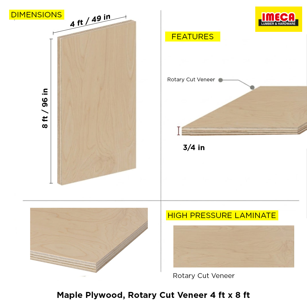 Maple Plywood, Rotary Cut Veneer 4 ft x 8 ft