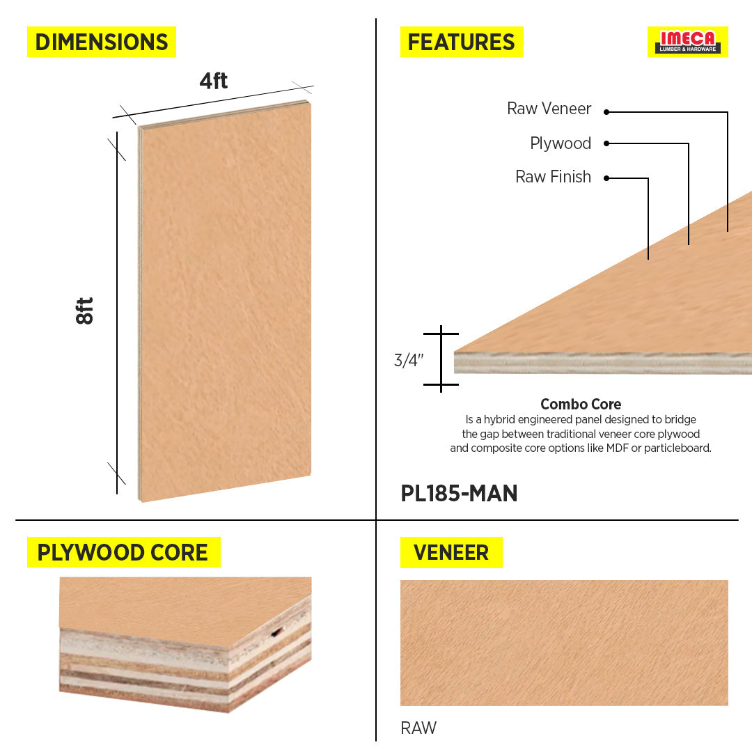 PLYWOOD 3/4" RAW COMBO CORE 4X8