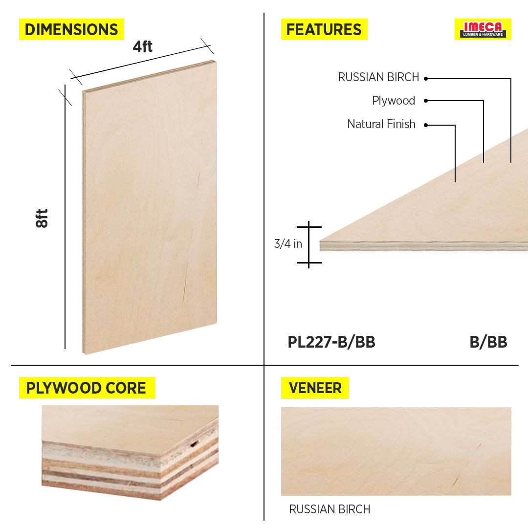 PLYWOOD BB/BB RUSSIAN BIRCH 4X8 18MM