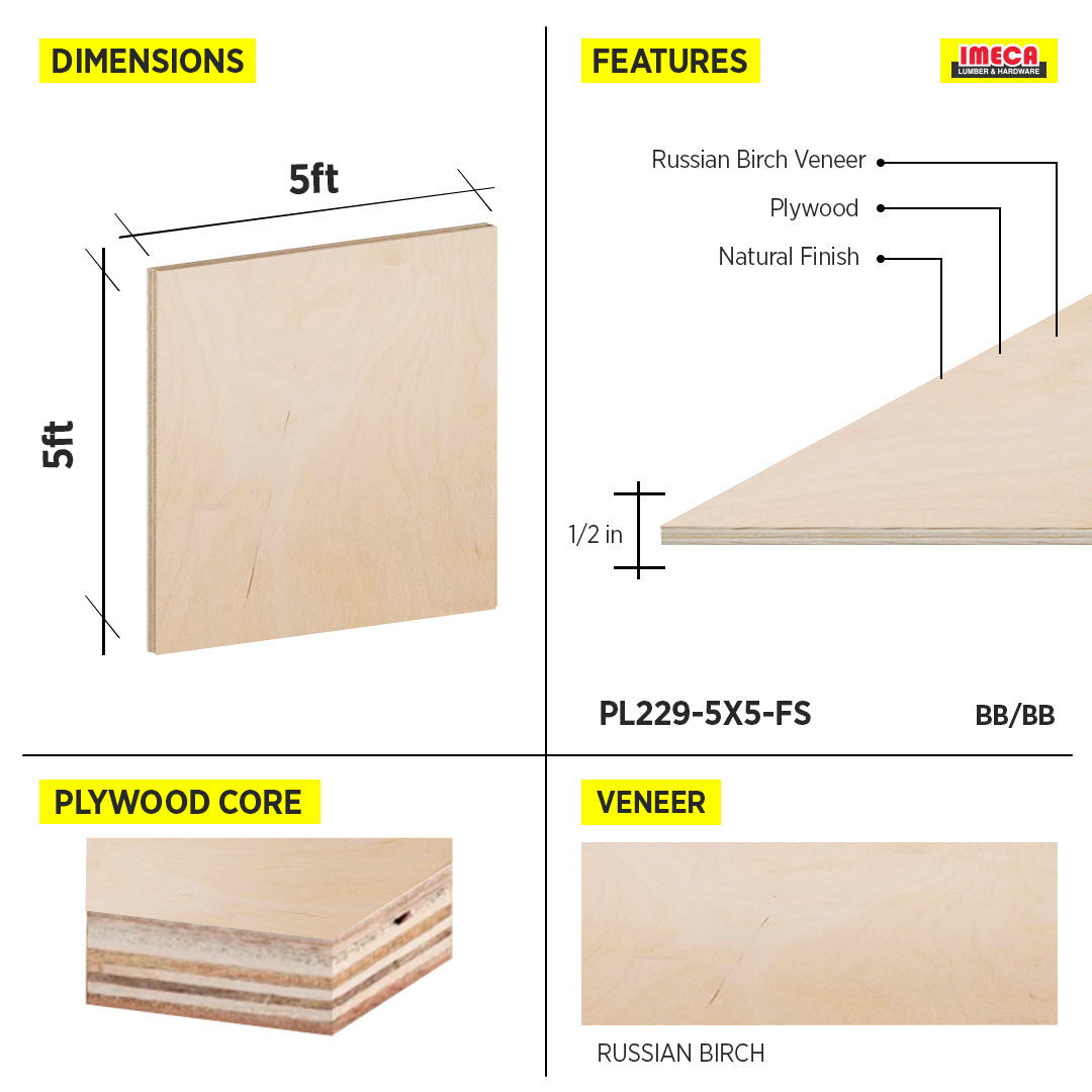 PLYWOOD BB/BB RUSSIAN BIRCH 12MM (1/2) 5X5