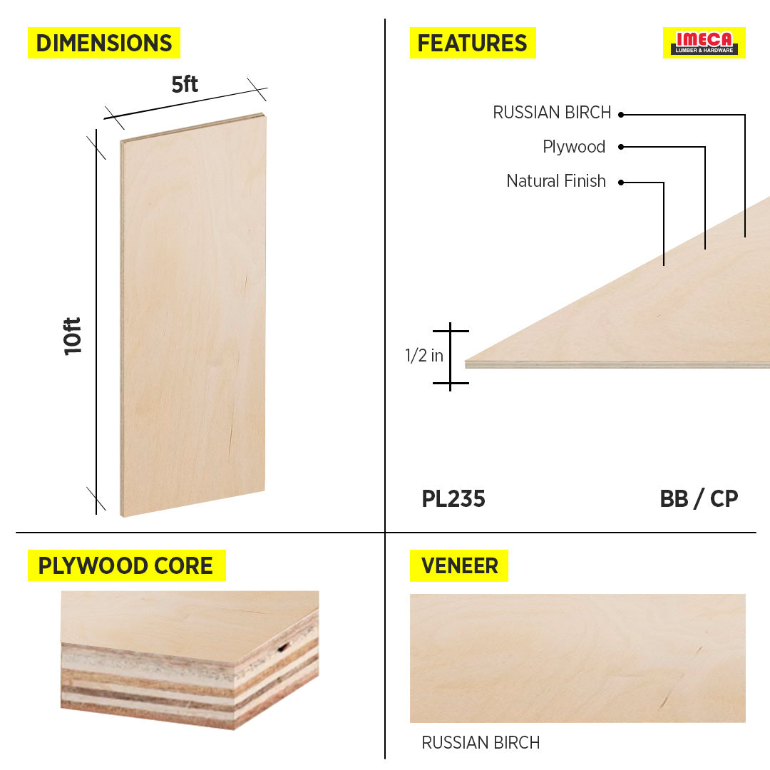 PLYWOOD RUSSIAN BIRCH 1/2-12MM BB/CP 5X10