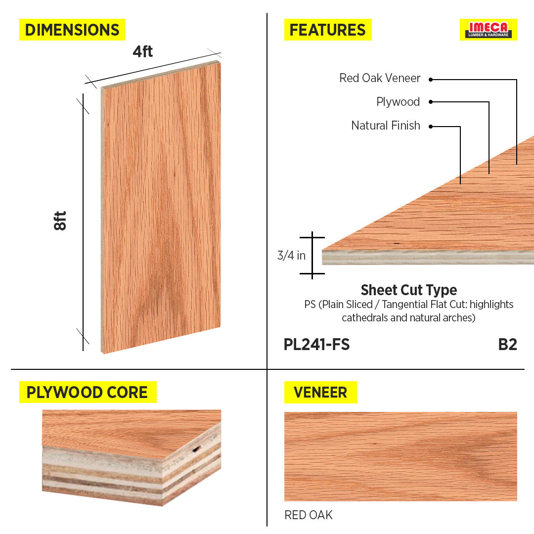 PLYWOOD PS RED OAK VC 3/4 B-2 48.5"X96.5"