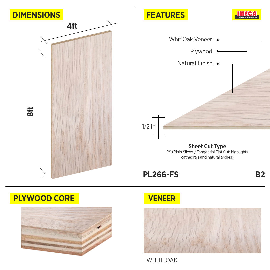 PLYWOOD PS WHITE OAK VC 1/2 B-2 48.5"X96.5"