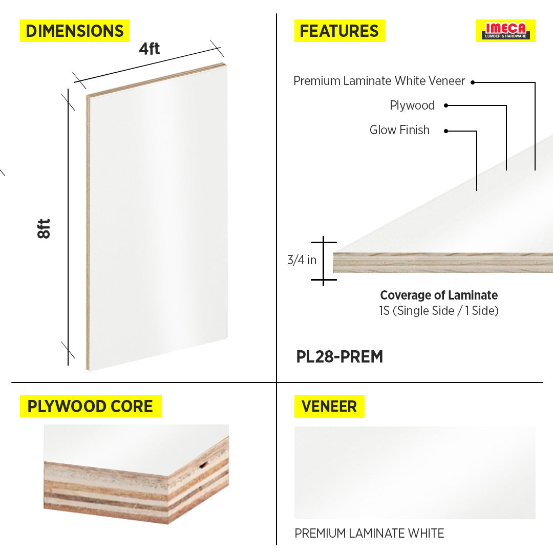 PLYWOOD PREMIUM LAMINATE WHITE 1S 3/4 4X8