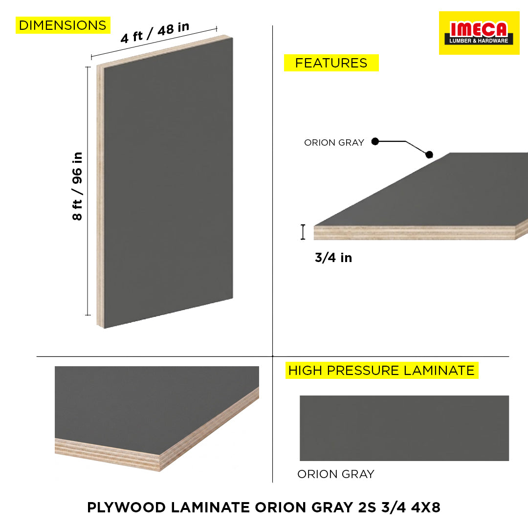 PLYWOOD LAMINATE ORION GRAY 2S 3/4 4X8