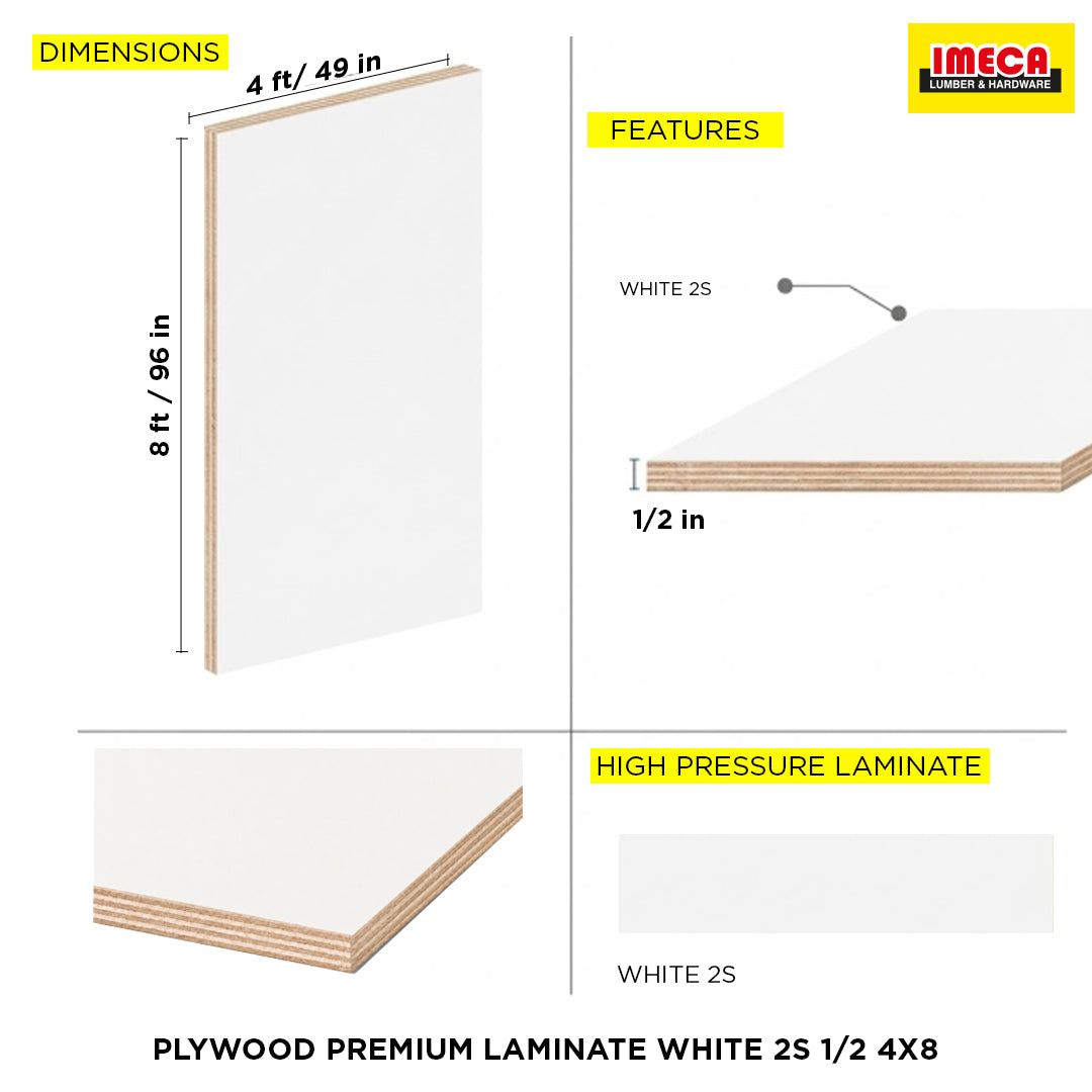 PLYWOOD PREMIUM LAMINATE WHITE 2S 1/2 4X8