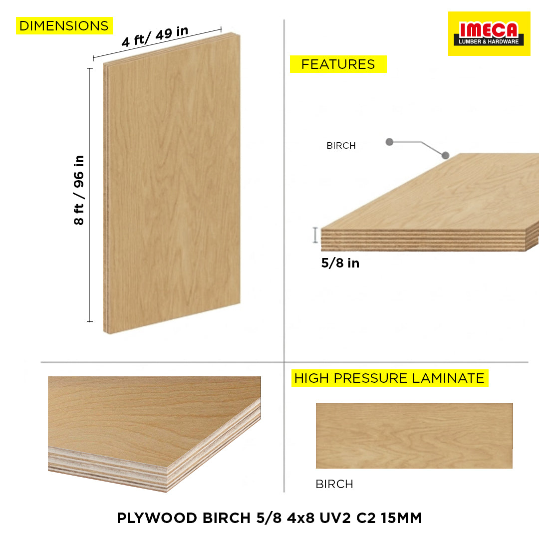 PLYWOOD BIRCH 5/8 4x8 UV2 C2 15MM