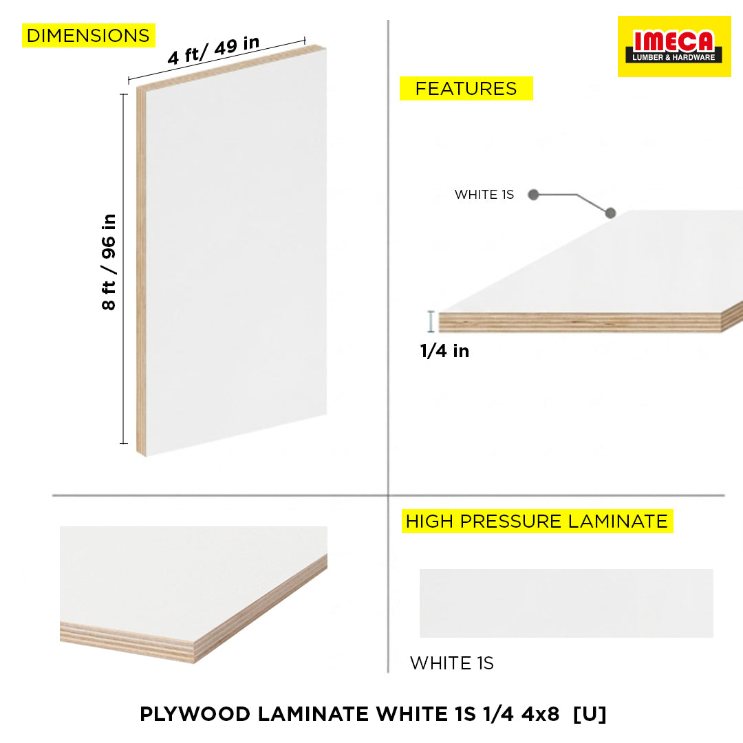PLYWOOD LAMINATE WHITE 1S 1/4 4x8  [U]