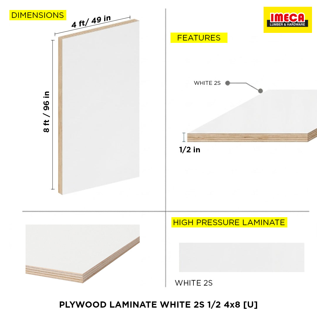 PLYWOOD LAMINATE WHITE 2S 1/2 4x8 [U]