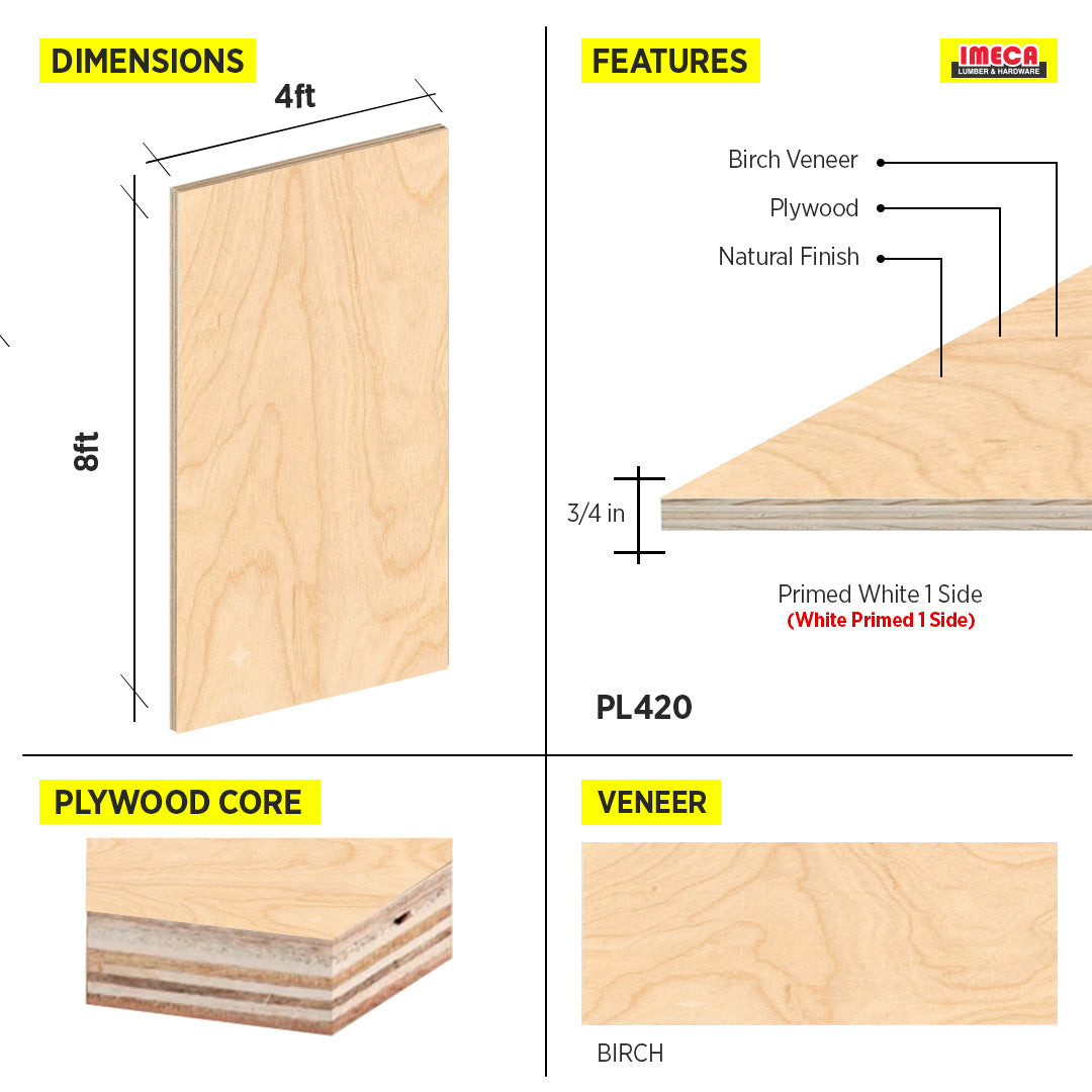 PLYWOOD BIRCH 3/4 PRIMED WH 1 SIDE 48"X96"