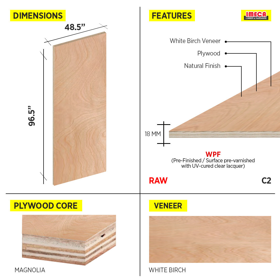 PLYWOOD BIRCH VIETNAM MAGNOLIA CORE 18MM UV2 48.5X96.5 C2